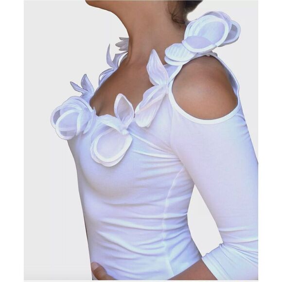 ANNE FONTAINE FRANCE ORGANZA White BLOUSE top Size 42/ US 10 - Picture 1 of 8